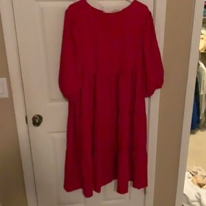 Puff sleeve red midi dress